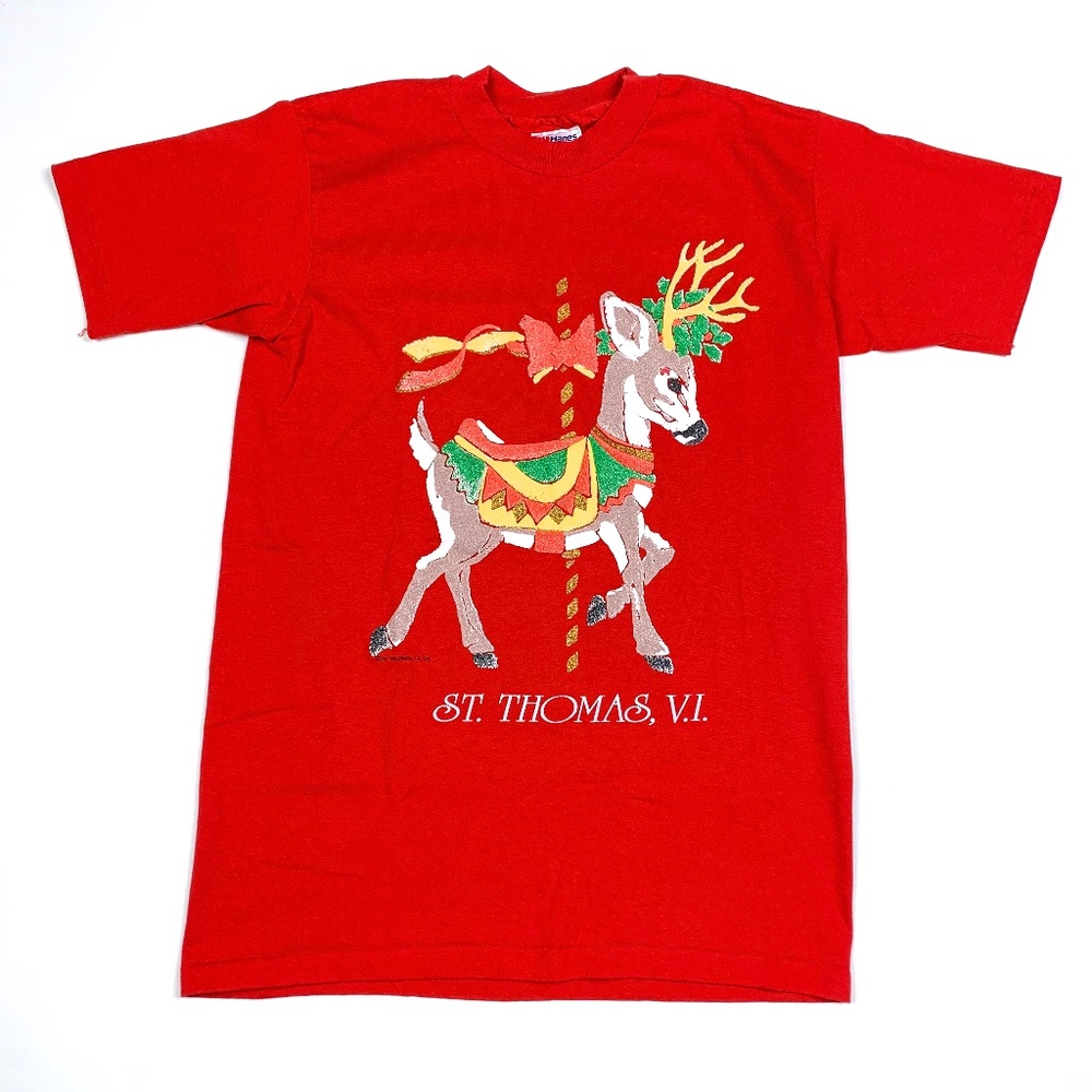 Vtg 90s Retro Reindeer Christmas Holiday T-Shirt